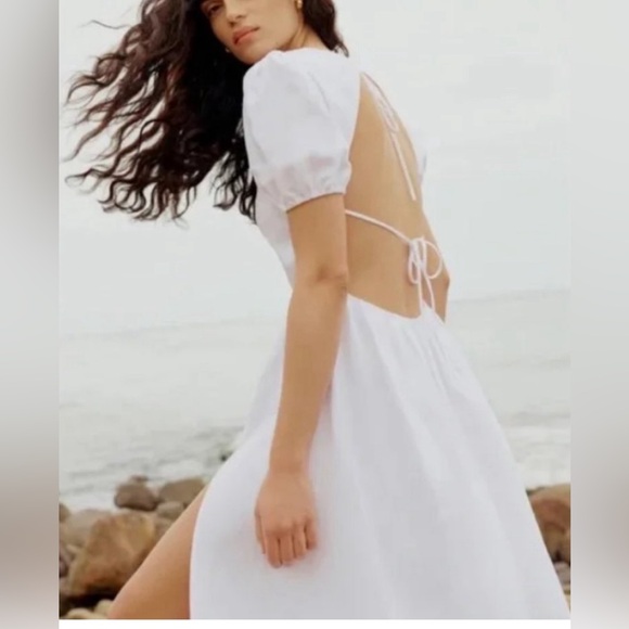 Reformation Anneliese linen open back short sleeve midi dress white - Picture 2 of 12